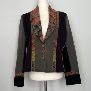 Vintage Coloratura 100% Wool Purple and Green Fruit Tapestry Blazer Size S